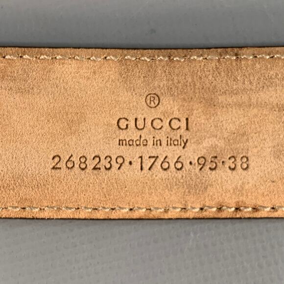 GUCCI Size 38 Black Silver Embossed Geometric Leather Belt - Picture 4 of 9